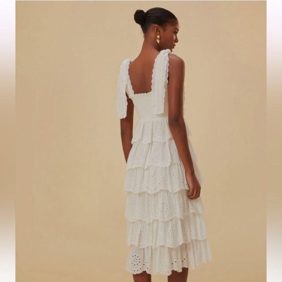Farm Rio Off-White Embroidered Ruffle Midi Dress - Picture 3 of 6
